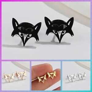 Fox Face Stainless Steel Stud Earrings #816 (Color: Black)